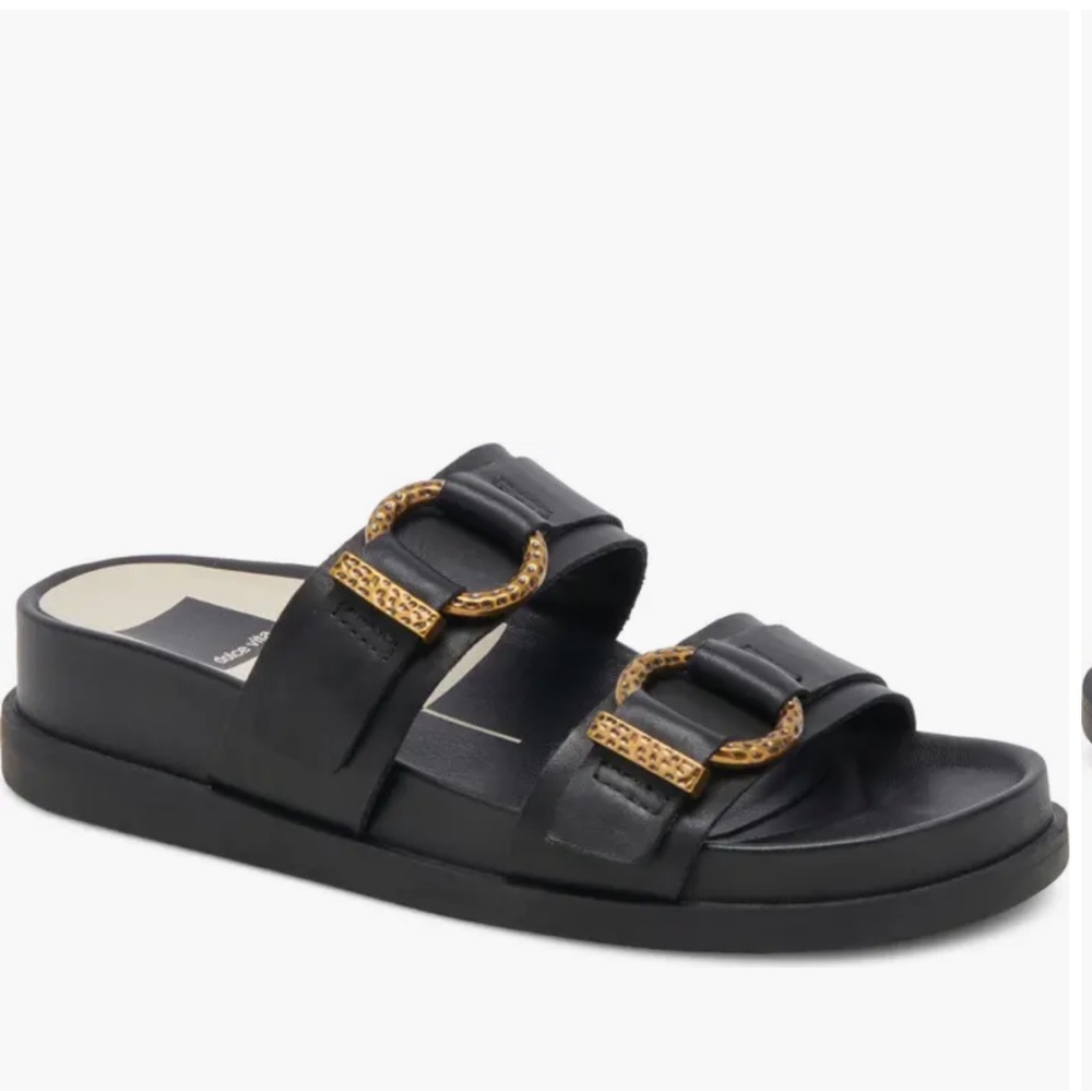 Dolce Vita Black and Gold Buckle Sandals - Picture 10 of 10